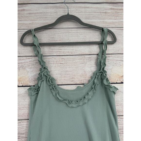 Reformation‎ Ruffled Strap Ribbed Bodysuit Women's Size XL Green/Gray - Picture 5 of 10